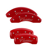 Couvre-étriers MGP 4 gravés avant et arrière cursive/finition rouge Cadillac argent ch