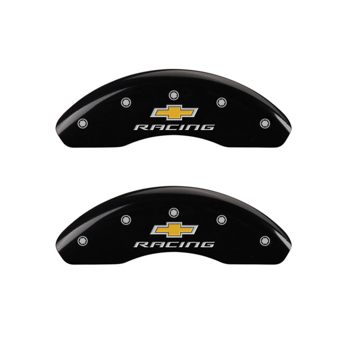 MGP Front set 2 Caliper Covers Engraved Front Chevy racing Black finish silver ch