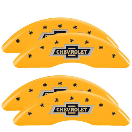 Couvre-étriers MGP 4 gravés F &amp; R 100e anniversaire Finition jaune Noir Char 2019 Chevy Silverado 2500HD