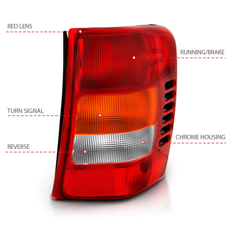 Feu arrière ANZO 1999-2004 Jeep Grand Cherokee, lentille rouge/transparente (remplacement OE)