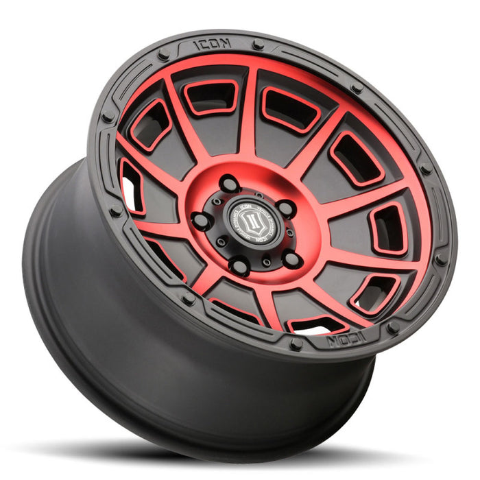 Roue ICON Victory17x8.5 6x5.5 0mm Offset 4.75in BS Noir satiné avec teinte rouge