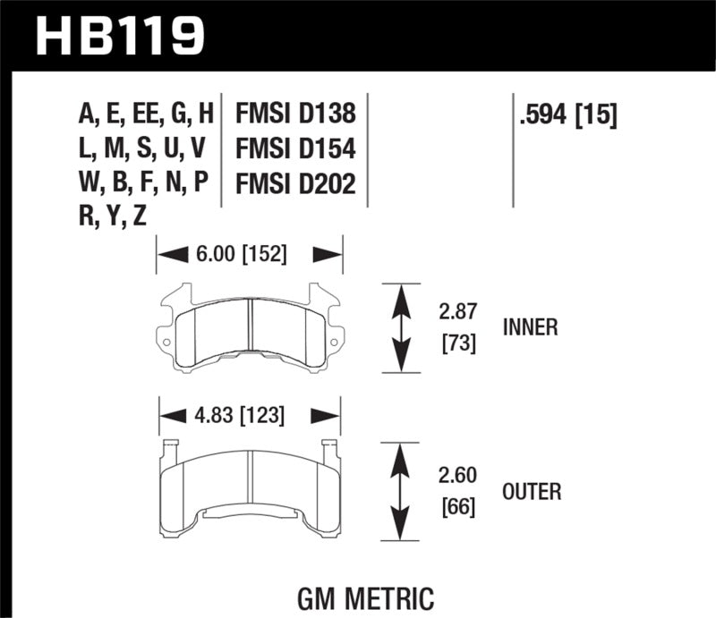 Étrier de frein de course noir Hawk Buick / Cadillac / Chevrolet / GMC / Oldsmobile / Pontiac D-154