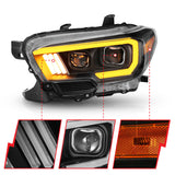 Phares de projecteur ANZO 2016-2017 Toyota Tacoma avec interrupteur de style planche noir avec ambre avec DRL