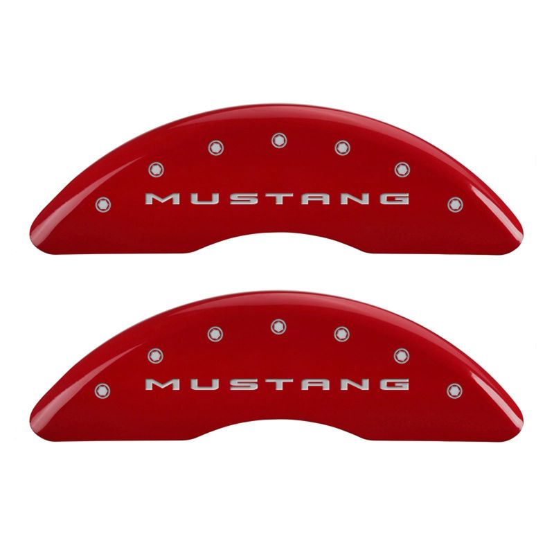 MGP 4 Caliper Covers Engraved Front 2015/Mustang Engraved Rear 2015/37 Red finish silver ch