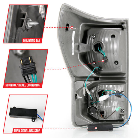 Feux arrière à LED ANZO 2007-2013 Toyota Tundra style planche noir avec lentille transparente