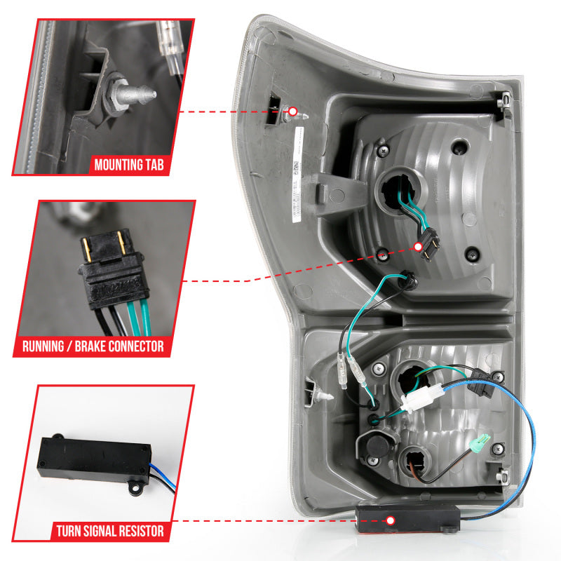Feux arrière à LED ANZO 2007-2013 Toyota Tundra style planche noir avec lentille transparente