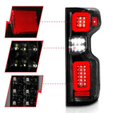Anzo 19-21 Chevy Silverado Work TruckFeux arrière entièrement à LED Boîtier noir Lentille transparente G2 (avec barres lumineuses C)