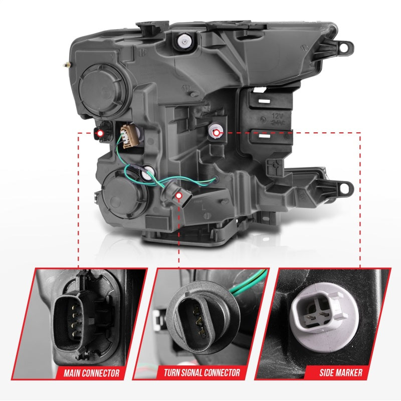 Phare de projecteur ANZO 2018-2020 Ford F-150 avec boîtier chromé de style planche