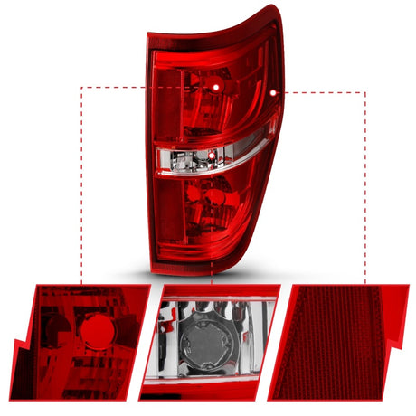 Feu arrière ANZO 2009-2014 Ford F-150 Euro Rouge/Transparent (sans ampoule)