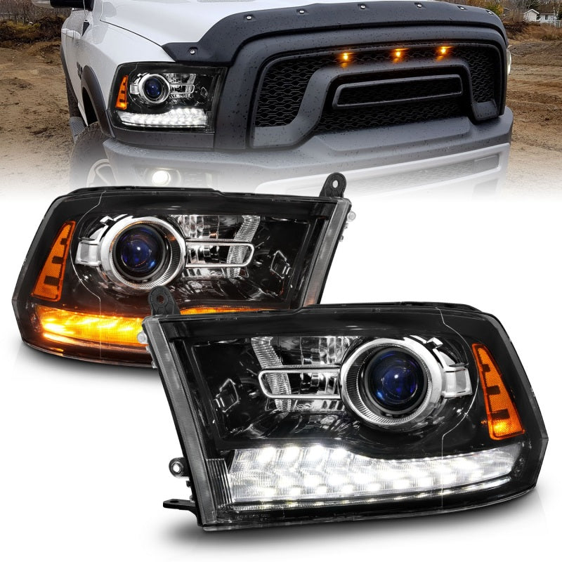 Phares à LED Anzo 09-18 Dodge 1500-3500 de style planche avec commutateur arrière + hyper noir séquentiel (style OE)