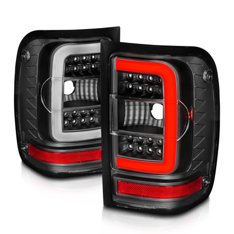 Feux arrière à LED ANZO 2001-2011 Ford Ranger avec barre lumineuse, boîtier noir, lentille transparente