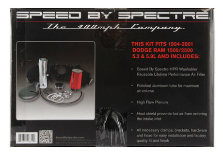 Kit d'admission d'air Spectre 94-01 Dodge RAM 1500/2500 V8-5.2/5.9LF/I - Poli avec filtre rouge