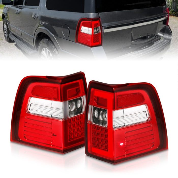 ANZO 07-17 pour feux arrière à LED Expedition avec barre lumineuse, boîtier chromé, lentille rouge/transparente