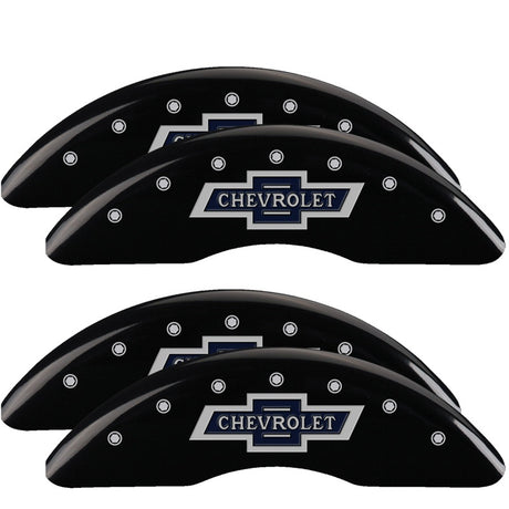 Couvre-étriers MGP 4 gravés F &amp; R 100e anniversaire Finition noire Silver Char 2019 Chevy Silverado 3500HD