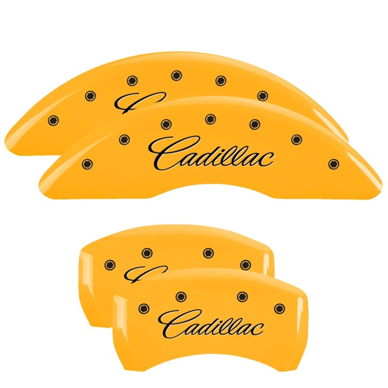 MGP 4 Caliper Covers Engraved F & R Cursive/Cadillac Yellow Finish Black Char 2017 Cadillac CT6