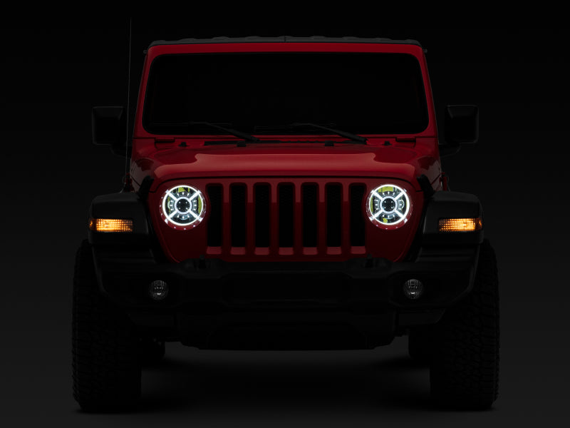 Phares à LED Raxiom 18-22 Jeep Wrangler JL/JT 9 pouces avec DRL et halo - Boîtier noir (lentille transparente)