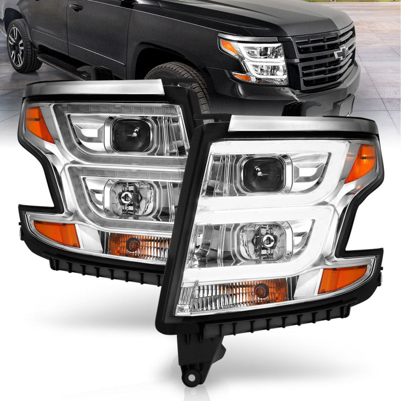 Phares de projecteur ANZO 2015-2020 Chevy Tahoe style planche chromé avec DRL