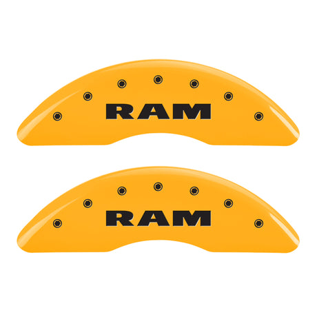 MGP 4 Caliper Covers Engraved Front & Rear RAM Yellow finish black ch