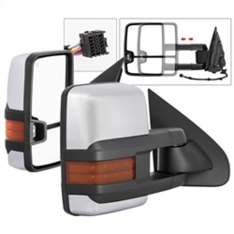 Rétroviseur chauffant à DEL ambré xTune Chevy Silverado 14-16 chromé MIR-CSIL14S-G3C-PWH-AM-SET