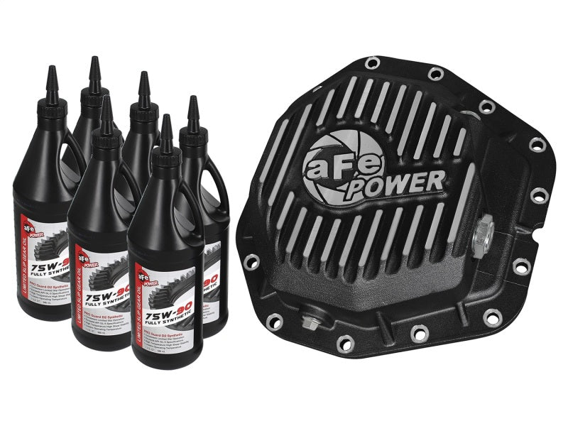 Couvercle de différentiel arrière aFe Power noir avec ailettes usinées 17-19 Ford 6,7 L (td) Dana M300-14 (Dually) avec huile