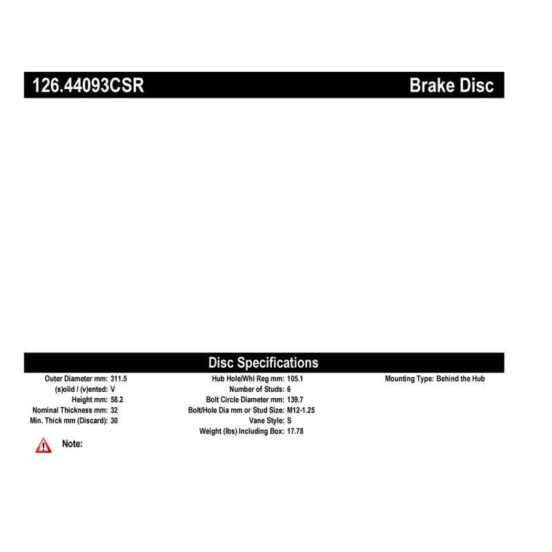 Disque de frein sport fendu StopTech Cryo - Droit