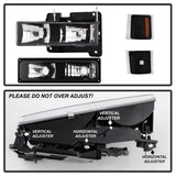 xTune Chevy Suburban 94-98 Headlights w/ Corner & Parking Lights 8pcs Black HD-JH-CCK88-AM-BK-SET