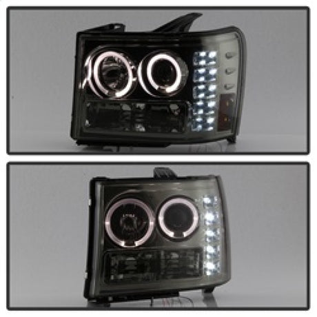 Phares de projecteur Spyder GMC Sierra 1500/2500/3500 07-13 LED Halo- LED Smoke PRO-YD-GS07-HL-SM