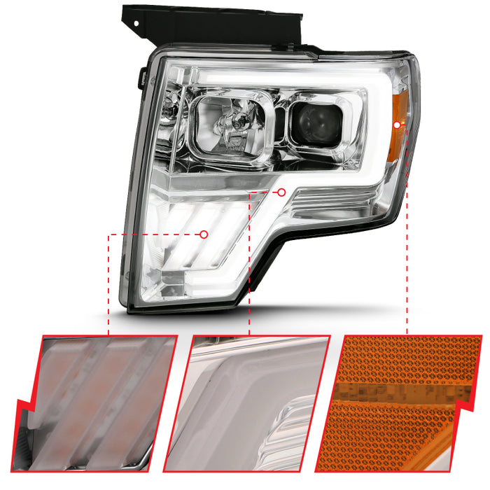 Barre lumineuse de projecteur ANZO 2009-2013 Ford F-150 G4 Switchback HL Chrome Ambre