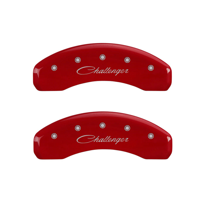 MGP 4 Caliper Covers Engraved Front & Rear Cursive/Challenger Red finish silver ch