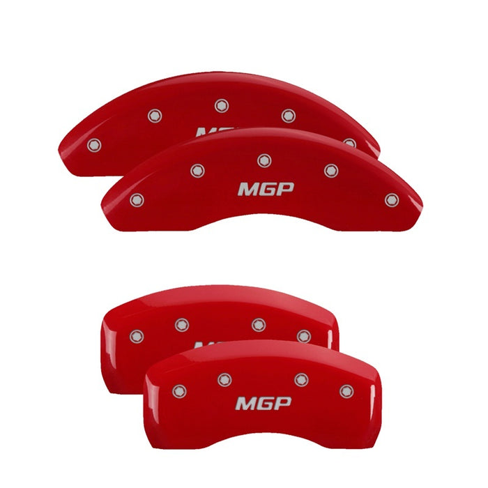 MGP 4 Caliper Covers Engraved Front Cursive/Cadillac Engraved Rear CTS4 Red finish silver ch