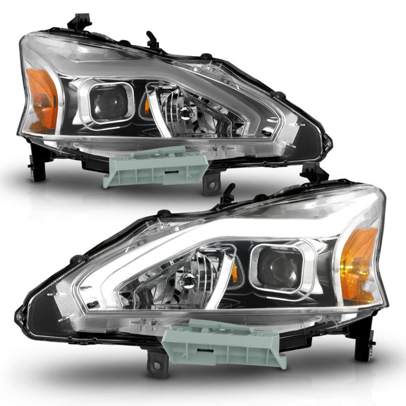 ANZO 13-15 Nissan Altima (w/o Factory HID Bulbs) Projector Headlights - w/ Light Bar Chrome Housing