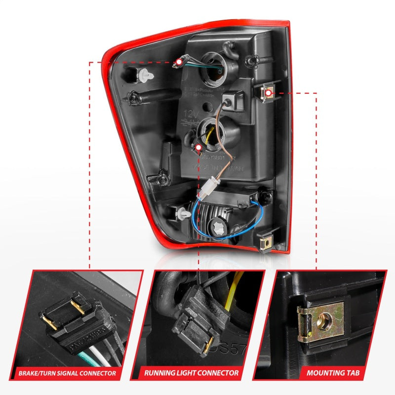 Feux arrière à LED Anzo 04-15 Nissan Titan avec boîtier chromé et lentille rouge/transparente