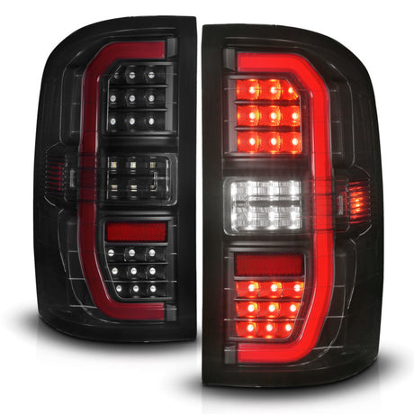 Feux arrière à LED ANZO 14-18 GMC Sierra 1500 avec boîtier noir et lentille fumée (avec barres lumineuses C)