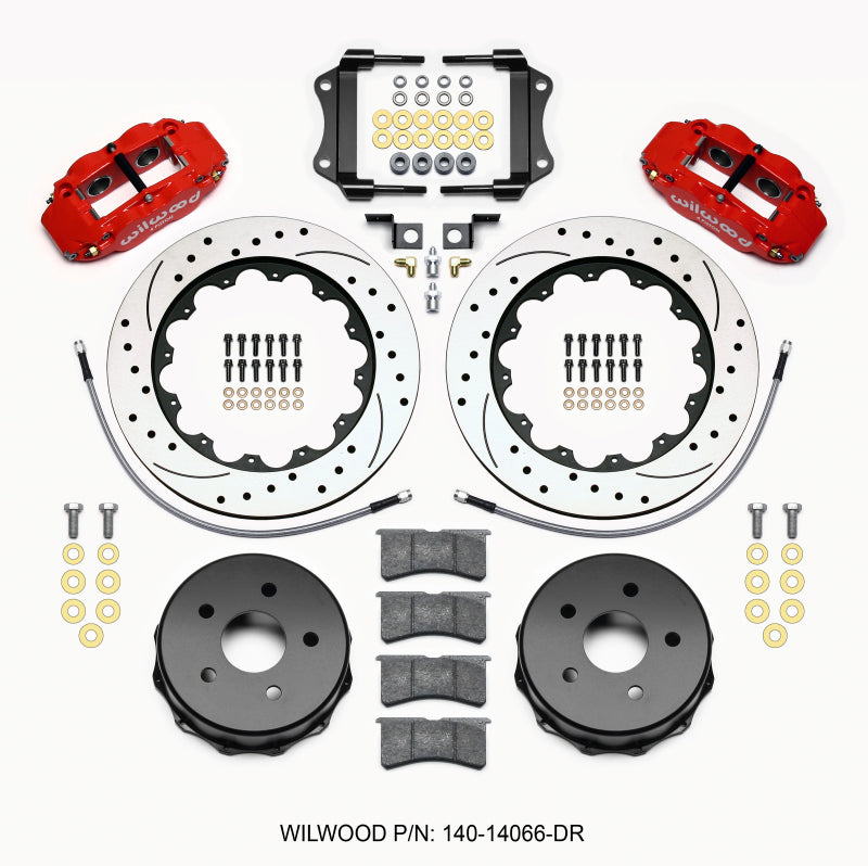 Wilwood Narrow Superlite 4R Rear Kit 14.00in Drilled Red 2007-up Jeep JK w/Lines