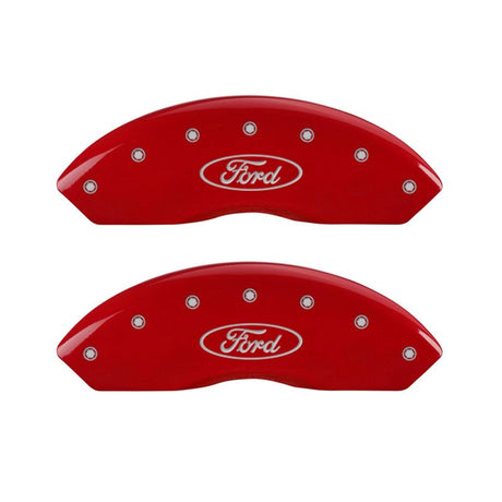 MGP 4 Caliper Covers Engraved Front & Rear Oval logo/Ford Red finish silver ch
