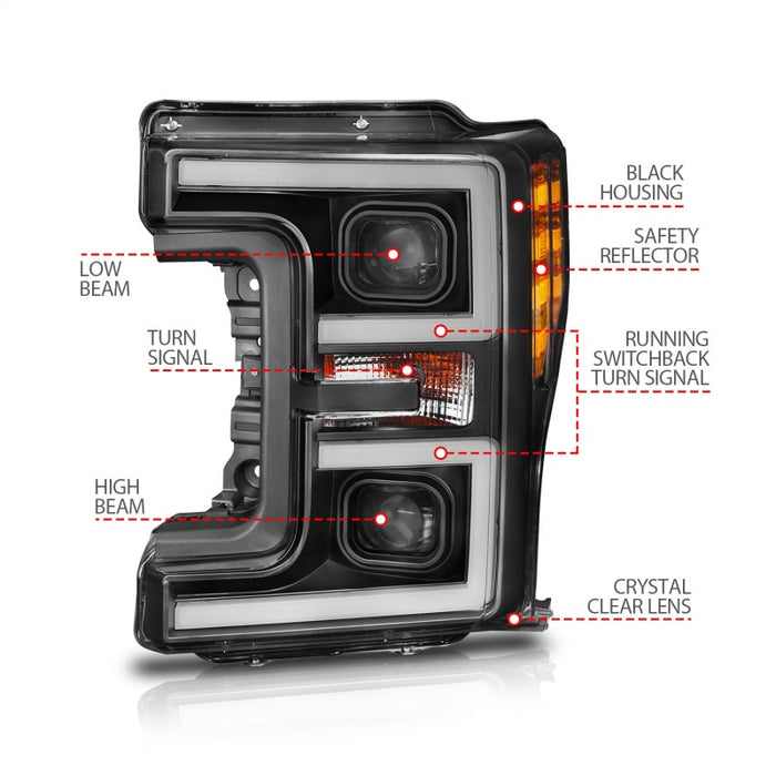 Phares à LED ANZO 17-18 Ford F-250 Super Duty Phare à LED de style planche Noir (paire)