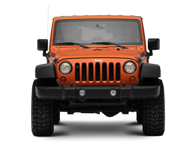 Phare LED Raxiom 97-18 Jeep Wrangler TJ/JK Axial Spider avec feux de jour ambrés - Chrome Hsng (lentille transparente)