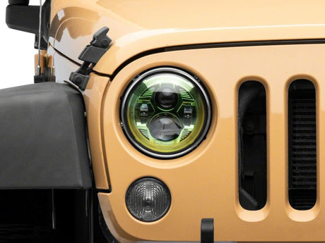 Phares à DEL Raxiom 07-18 Jeep Wrangler JK 7 pouces Boîtier vert - Lentille transparente