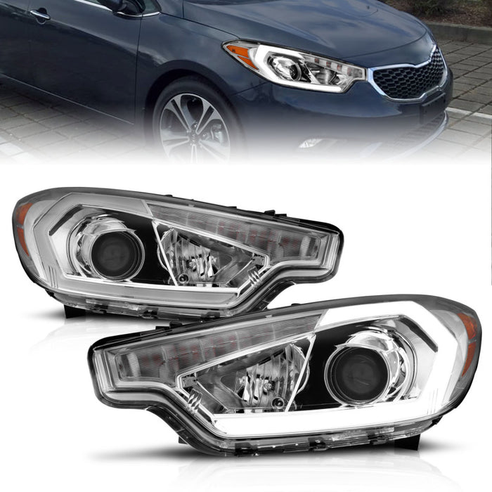 Phares de projecteur ANZO 2014-2016 Kia Forte avec barre lumineuse et boîtier chromé