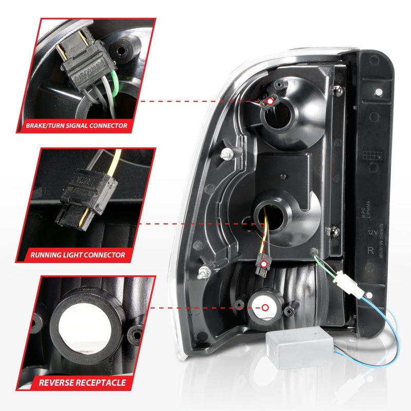 Feux arrière à LED ANZO 2002-2009 Chevrolet Trailblazer avec barre lumineuse, boîtier chromé, lentille transparente