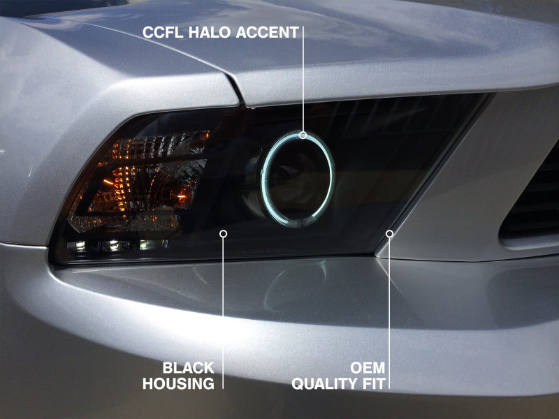 Raxiom 10-12 Ford Mustang avec phares CCFL Halo Projector Headlights - Boîtier noir (lentille transparente)