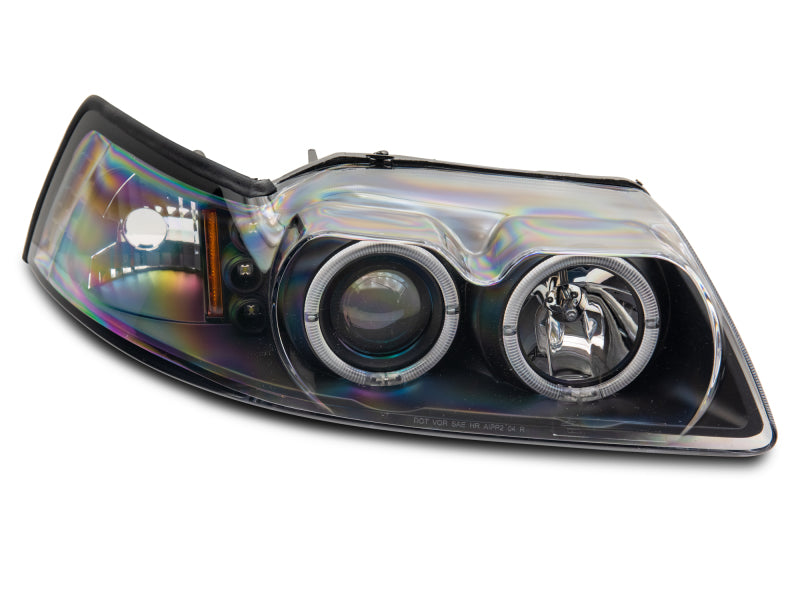 Phares de projecteur à double LED Raxiom pour Ford Mustang 99-04 - Boîtier noir (lentille transparente)