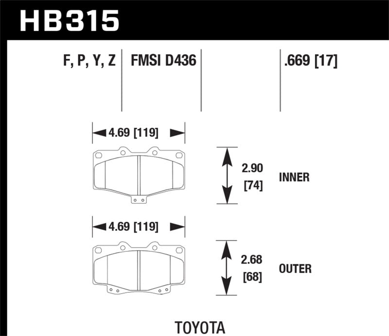 Plaquettes de frein avant pour Toyota Tacoma HPS 5.0 Hawk 95-98