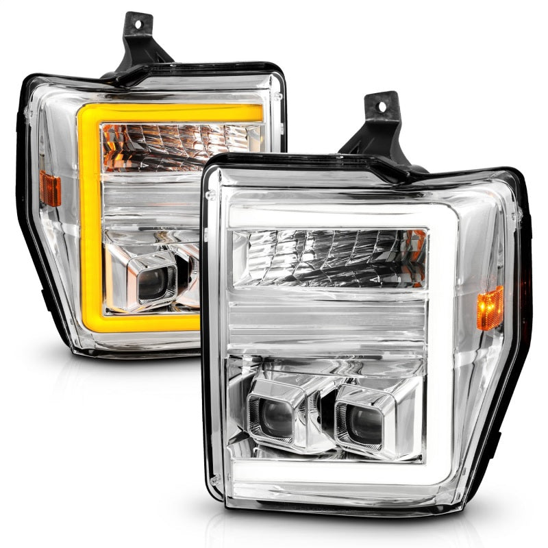 ANZO 08-10 Ford F-250 - F-550 Super Duty Phares de projecteur avec barre lumineuse Switchback Boîtier chromé