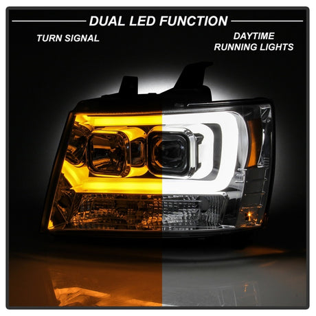 Phares de projecteur à LED pour Chevy Suburban/Tahoe V2 Spyder 07-14, clignotants, chrome PRO-YD-CSUB07V3-SB-C