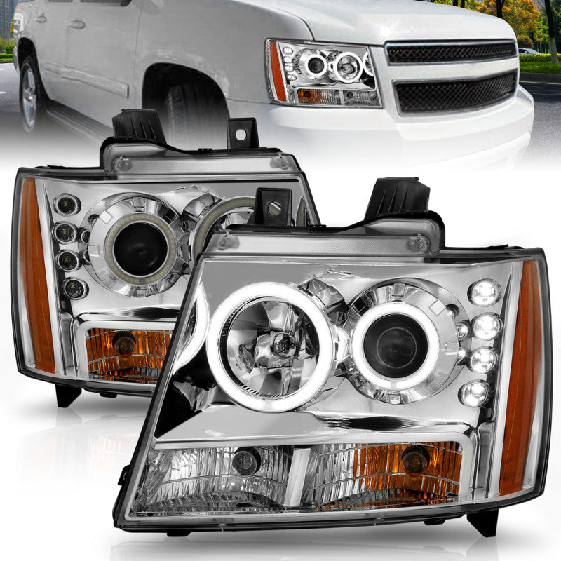 Phares de projecteur ANZO 2007-2013 Chevrolet Avalanche avec halo chromé