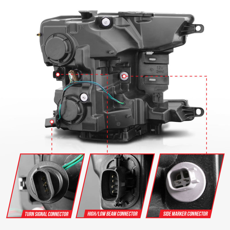 Phare de projecteur ANZO 2018-2020 Ford F-150 avec boîtier noir de style Plank Switchback