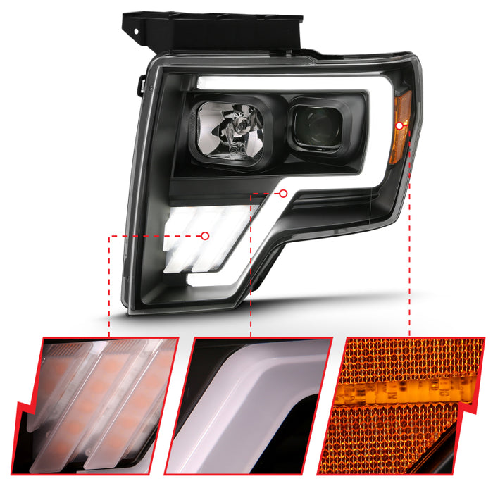 Barre lumineuse de projecteur ANZO 2009-2013 Ford F-150 G4 Switchback HLBlack Amber