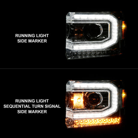 ANZO 2014-2015 GMC Sierra 1500 Projector Headlights w/ Light Bar Chrome Housing (Halogen Type)