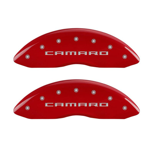 MGP 4 Caliper Covers Engraved Front Gen 5/Camaro Engraved Rear Gen 5/SS Red finish silver ch